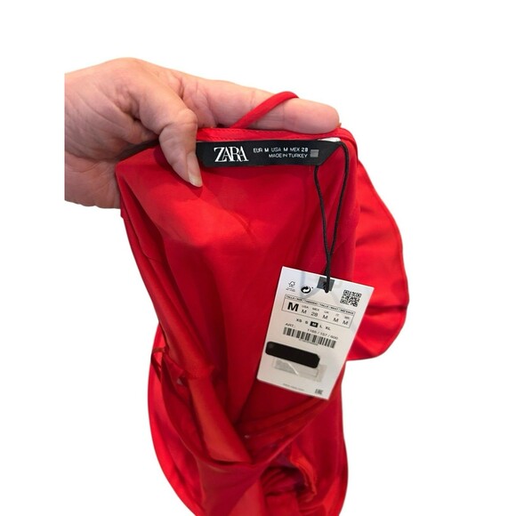 Zara Spain Red Satin Lingerie Slip Midi Dress Knotted Blogger Favorite NWT Sz M - Picture 9 of 11